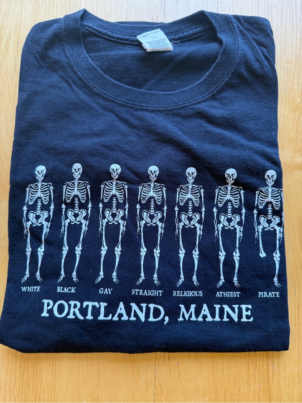 Portland Maine Skeleton Graphic T-Shirt XL Black Funny Pirate Humor Tee